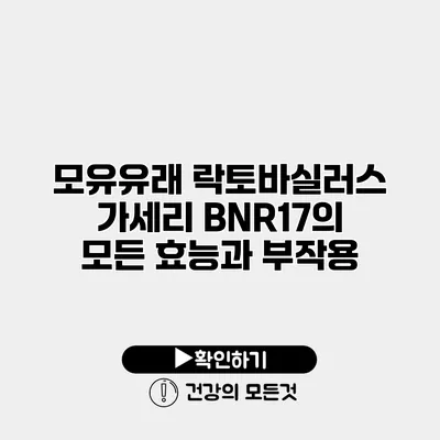 모유유래 락토바실러스 가세리 BNR17의 모든 효능과 부작용