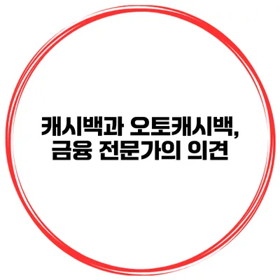 캐시백과 오토캐시백, 금융 전문가의 의견
