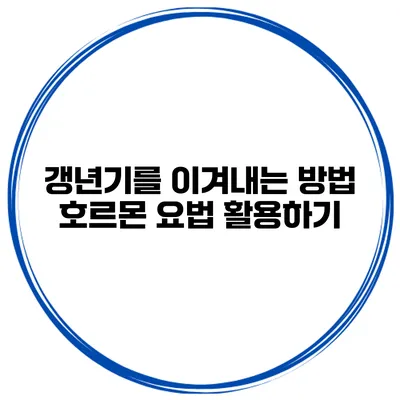 갱년기를 이겨내는 방법 호르몬 요법 활용하기