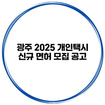 광주 2025 개인택시 신규 면허 모집 공고