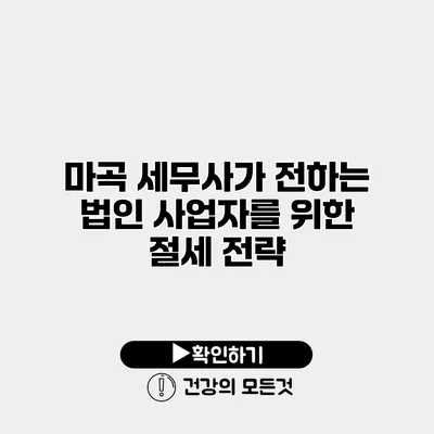 마곡 세무사가 전하는 법인 사업자를 위한 절세 전략