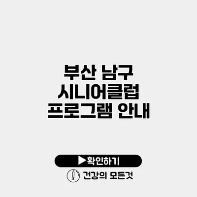 부산 남구 시니어클럽 프로그램 안내