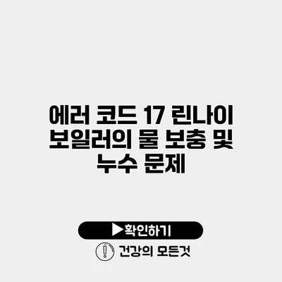 에러 코드 17 린나이 보일러의 물 보충 및 누수 문제